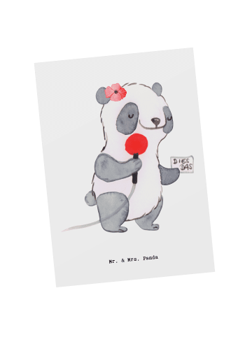 Mr. & Mrs. Panda Postkarte Reporterin Herz ohne Spruch in Weiß