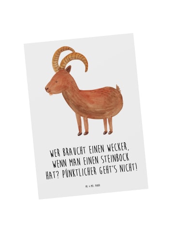 Mr. & Mrs. Panda Postkarte Steinbock Wecker mit Spruch in Weiß