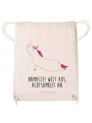 Mr. & Mrs. Panda gym rucksack Einhorn Yoga mit Spruch in Creme