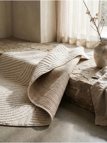 KADIMA DESIGN Flachgewebe-Teppich Hoch-Tief Bögen 3D Relief Pflegeleicht in Creme