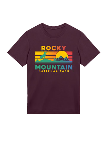 F4NT4STIC T-Shirt US National Parks Rocky Mountain Sunset in maroon