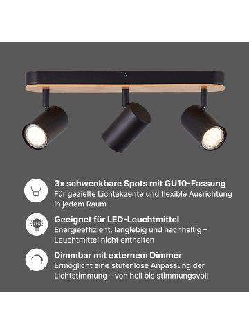 Brilliant Spotbalken, 3-flammig Niels 14,5x40,5x5,5 cm in schwarz matt/natur