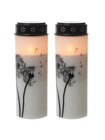 MARELIDA 2er Set LED Grabkerze Grablicht Pusteblume H: 21cm in weiß/schwarz