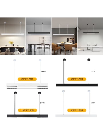 ZMH LED Pendelleuchte in schwarz modern 57W Dimmbar Esszimmerlampe L 107cm