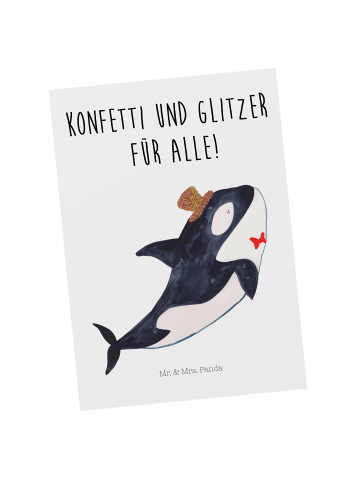 Mr. & Mrs. Panda Postkarte Orca Zylinder mit Spruch in Weiß