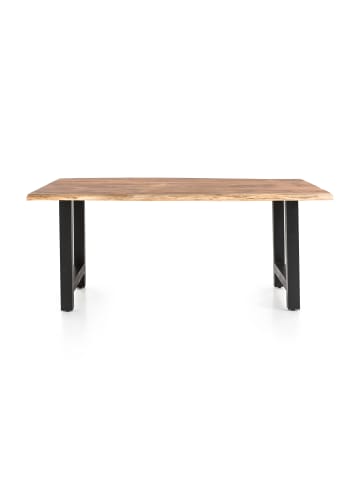 SalesFever Esstisch 180x90 cm Platte Massivholz Akazie Baumkante mit H-Gestell in Schwarz