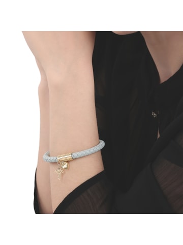 JOOP! Armband Edelstahl, IP gold, Leder in grau