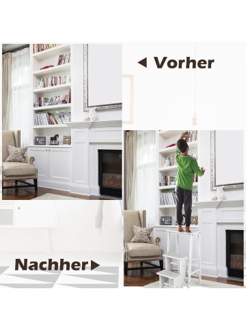 COSTWAY 3-stufig Tritthocker Massivholz bis zu 310kg in Weiß