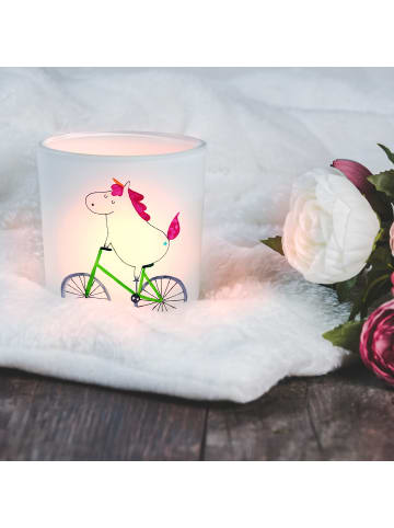 Mr. & Mrs. Panda Glas Windlicht Einhorn Radfahrer ohne Spruch in Transparent