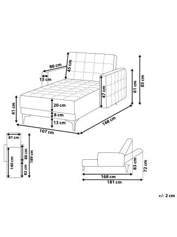 Beliani Chaiselongue ABERDEEN in Weiß/Schwarz - (W) 107 x (H) 83 x (L) 189 cm
