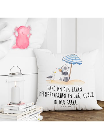 Mr. & Mrs. Panda Kissen 40x40 Sommer Meer Glück mit Spruch in Weiß