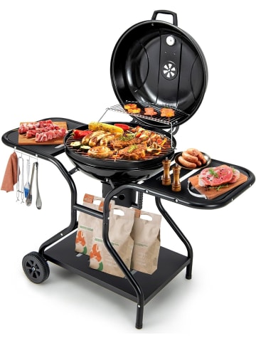 COSTWAY Holzkohlegrill mit Deckel in Schwarz