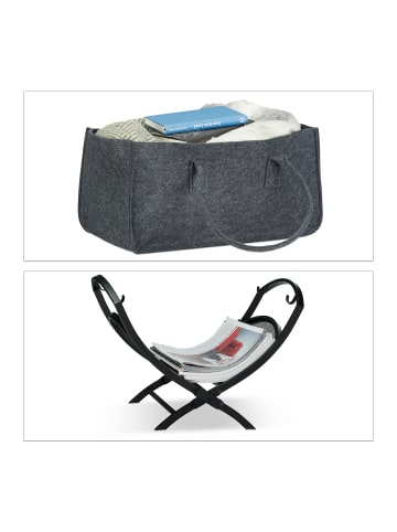 relaxdays 3tlg. Kamin Set in Schwarz/ Anthrazit