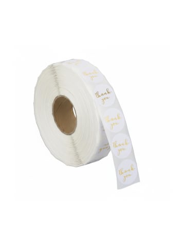 relaxdays 2500 x Aufkleber "Thank you" in Weiß/ Gold - Ø 25 mm