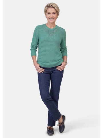 GOLDNER Eleganter Glanzpullover, Ajourmuster in graugrün
