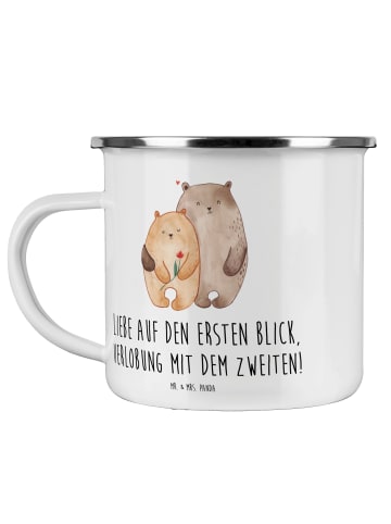 Mr. & Mrs. Panda Camping Emaille Tasse Verlobung Glaube mit Spruch in Weiß