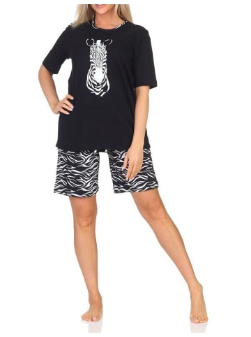 NORMANN Kurzarm Schlafanzug Pyjama Shorty Tiermotiv - 85168 in schwarz