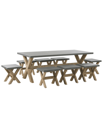 Beliani 9-tlg Gartentisch Set OLBIA in Grau/Braun