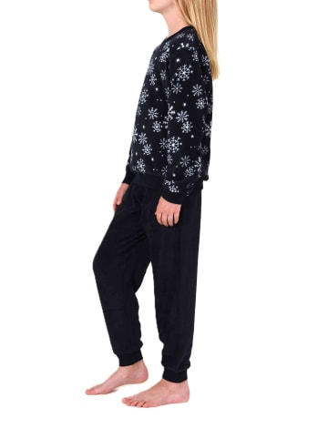 NORMANN Warmer Mädchen Schlafanzug Pyjama aus Coralfleece in navy