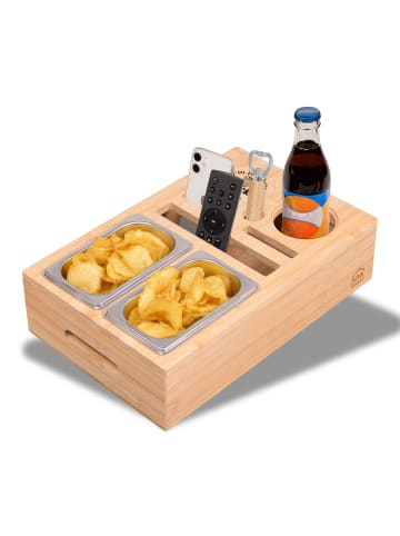 UNUS Couchbar Sofatablett mit Getränkehalter mit Snackschalen in Braun