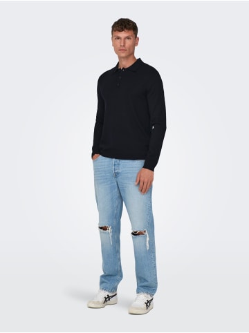 Only&Sons Polo Langarm Shirt Basic Pullover ONSWYLER in Dunkelblau