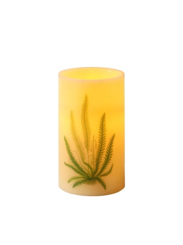 MARELIDA XXL LED Kerze mit Farndruck Echtwachs flackernd in creme - H: 20cm