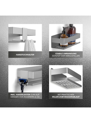 Benkstein BENKSTEIN Dusch-Organizer 2er-Set zum Kleben oder Bohren - für Shampoo, Duschge