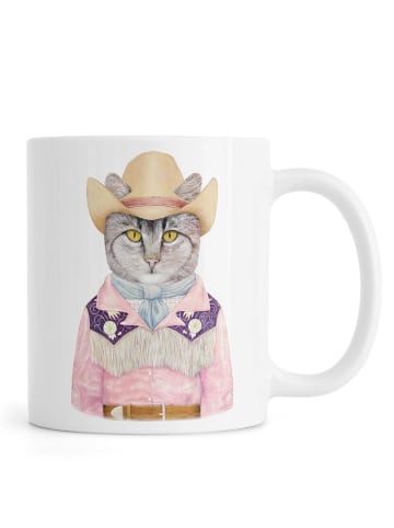 Juniqe Tasse "Country Cat" in Cremeweiß & Grau