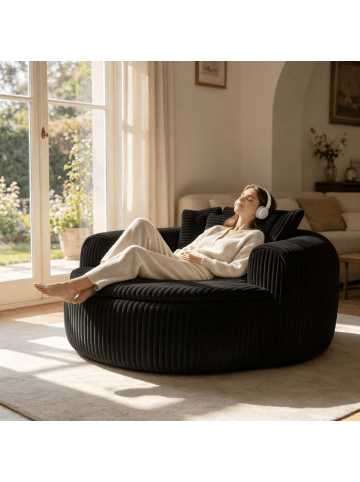 ABRIHOME Sitzsack in Schwarz Cord mit Armlehnen und Rückenkissen