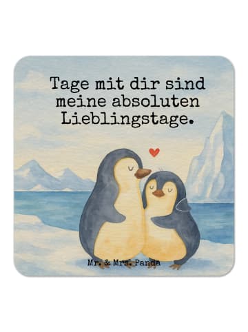 Mr. & Mrs. Panda Bierdeckel Pinguin umarmen Design mit Spruch in Weiß