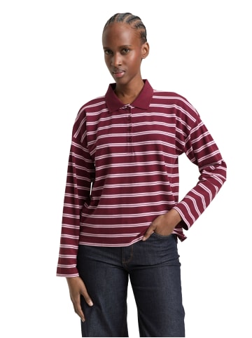 TOM TAILOR Denim Boxy Fit Langarm Poloshirt mit Streifenmuster in Multicolor Stripe