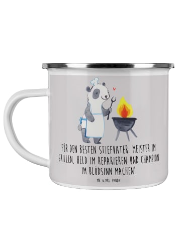 Mr. & Mrs. Panda Becher Emaille Bester Stiefvater mit Spruch in Grau Pastell