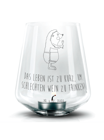 Mr. & Mrs. Panda Gravur Windlicht Igel Wein mit Spruch in Transparent