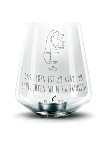 Mr. & Mrs. Panda Windlicht Igel Wein mit Spruch in Transparent