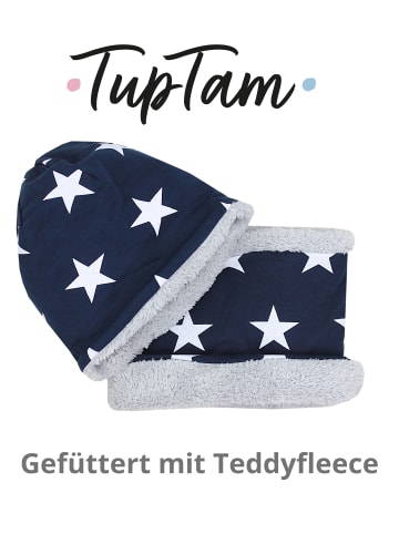 TupTam Unisex Set Kinder Beanie Mütze Schlauchschal in weiß-kombi