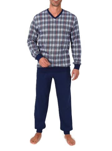 NORMANN Langarm Schlafanzug Pyjama Bündchen kariert in marine