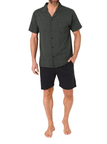 NORMANN kurzarm Schlafanzug Shorty Pyjama zum durchknöpfen in anthrazit1