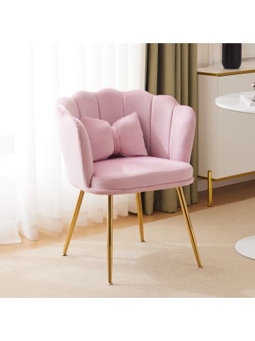 ABRIHOME Wohnzimmersessel in Rosa mit Blütenblatt Rückenlehne Goldbeinen Kissen