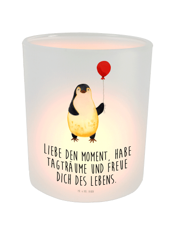 Mr. & Mrs. Panda Glas Windlicht Pinguin Luftballon mit Spruch in Transparent
