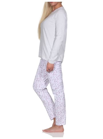 NORMANN Verspielte langarm Schlafanzug Pyjama floralen Muster - 79806 in grau