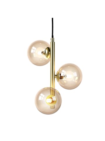 home24 Pendelleuchte KJUL 3-flammig in Metall Gold glänzend / Glas Bernsteinfarben