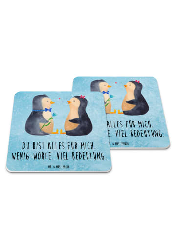 Mr. & Mrs. Panda Untersetzer Pinguin Pärchen mit Spruch in Eisblau