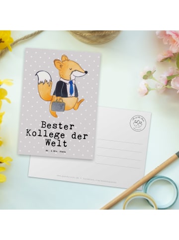 Mr. & Mrs. Panda Postkarte Fuchs Bester Kollege der Welt mit Spruch in Grau Pastell