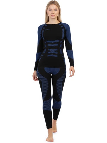 normani 2 x Thermooberteil Langarm Shirt Skiunterwäsche für Damen in Blau/Schwarz