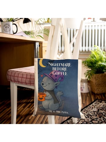 Mr. & Mrs. Panda Stofftasche Kater Kaffee Design mit Spruch in Weiß