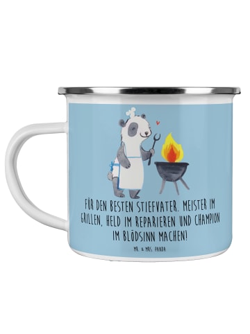 Mr. & Mrs. Panda Blechtasse Bester Stiefvater mit Spruch in Blau Pastell