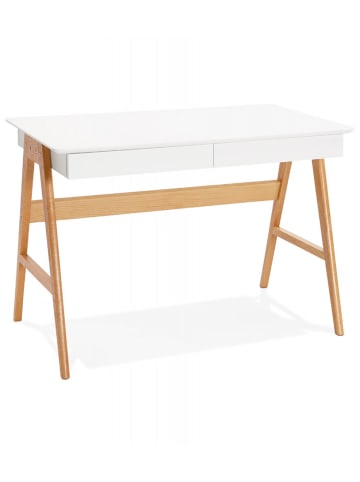 KADIMA DESIGN Schreibtisch SIROKO mit Eichenbeinen | Geradliniges Design in Weiß-Beige