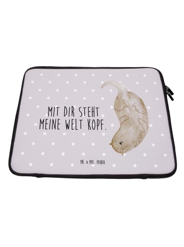 Mr. & Mrs. Panda Laptop Tasche Otter Kopfüber mit Spruch in Grau Pastell
