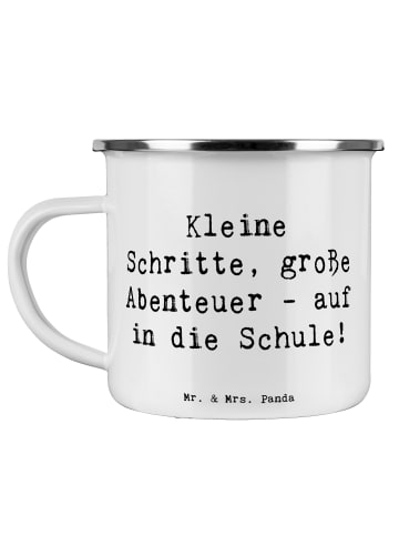 Mr. & Mrs. Panda Emaille Tasse Spruch Schulanfang Abenteuer mit ... in Weiß