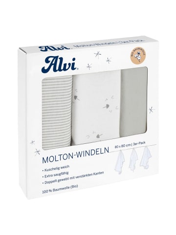 Alvi Moltonwindel / Moltontuch 3er Pack - Organic Cotton in grau,weiss,motiv